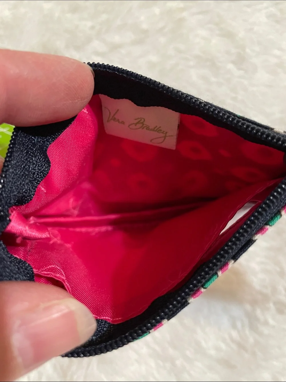 Vera Bradley Navy, Pink & Green Patterned ID Zip Coin Pouch with Key Ring - Picture 5 of 7